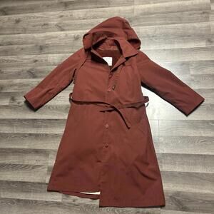 London Fog Womens Hooded Belted Lined All Weather Trench Coat Burgundy 10P